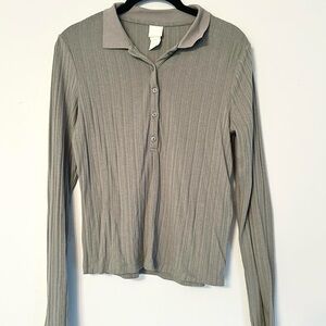 H&M Polo Ribbed Dark Green Long Sleeve Top 
Tight Fitting